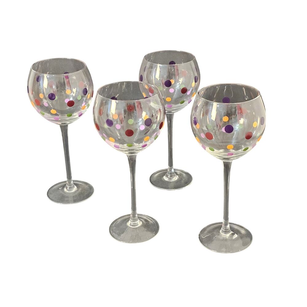Set/4 Retired Pampered Chef SIMPLE ADDITIONS DOTS 8-7/8” Balloon Wine Glasses